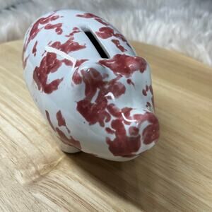 Bybee Pottery Piggy Bank Small Burgundy White with Stopper Handcrafted Pottery